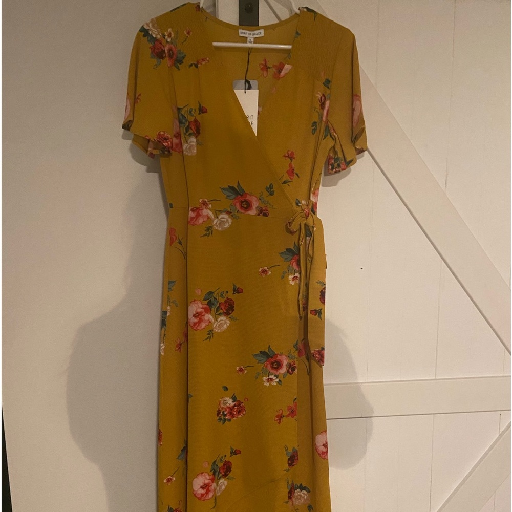 Spirit of grace yellow floral wrap dress